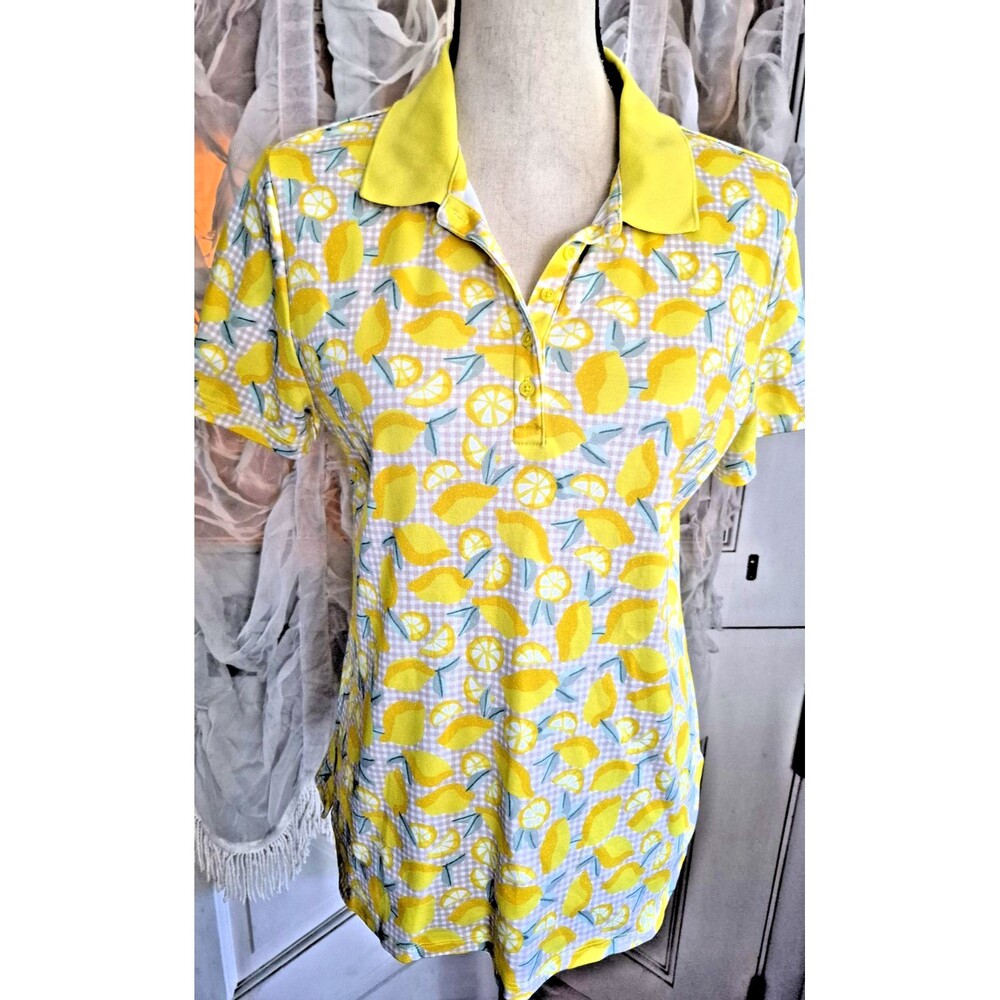 Lands End Womens Yellow Lemon Cotton Polo Shirt Short Sleeve M